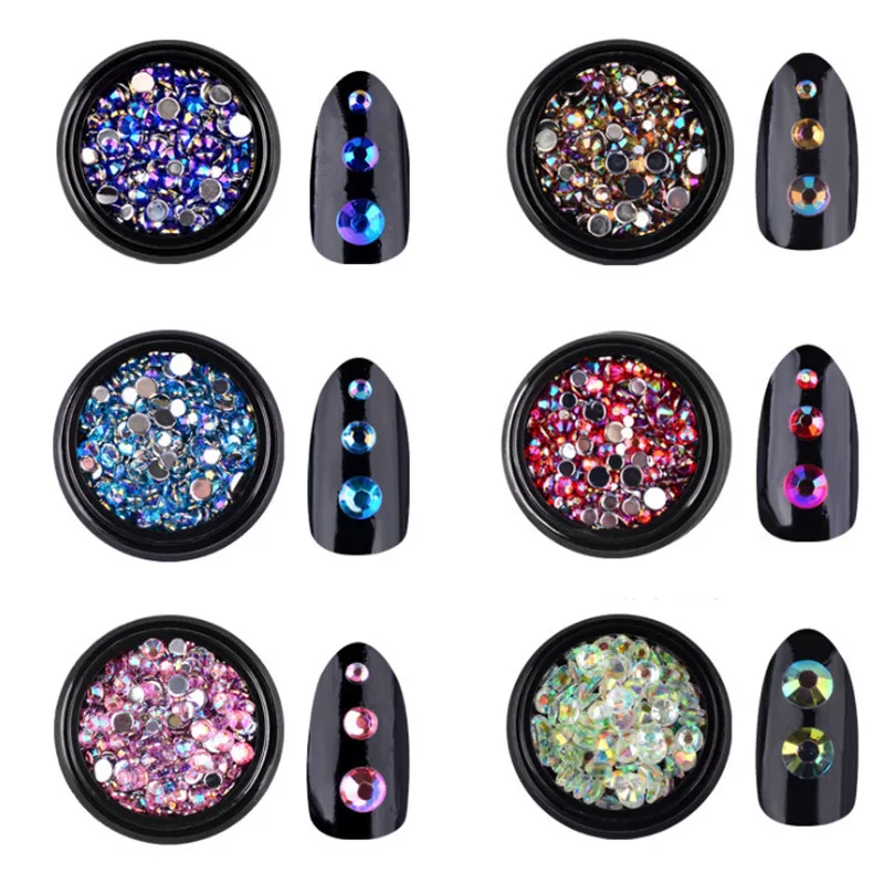 

Super Shining AB Nail Rhinestones Wheel Charm Mixed Size Glitter Crystals 3D Decor for Nails Art Decorations Gel Nail Polish DIY
