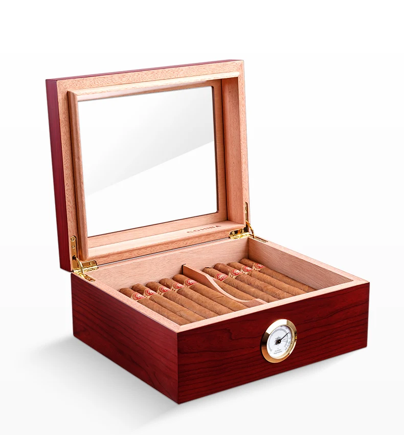 COHIBA Humidor aprox 50 шт. емкость кедровое дерево сигара увлажняющая коробка с увлажнитель с гигрометром HH-120 стеклянная крышка