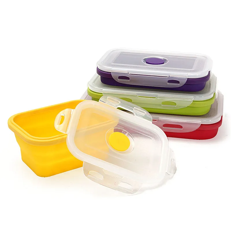 4pcs Collapsible Silicone dinner Boxes Lunchbox Portable Food Storage Kitchen Container Bowl