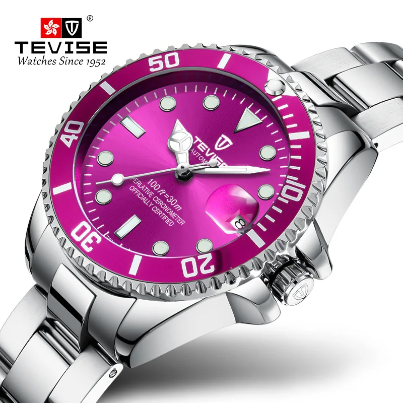 

TEVISE Automatic Woman Watch Rotatable Case Montre Femme Mechanical Wristwatches With Watchband Fix Tool T801