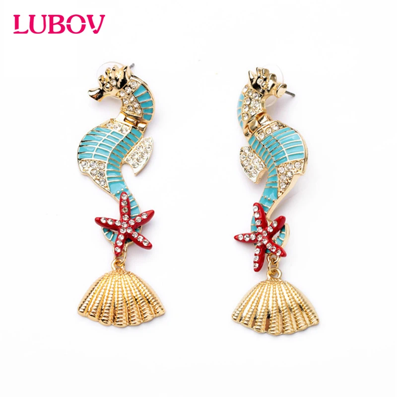 

Gorgeous Sea Horses Starfish Seashell Design Personality Statement Earrings Women Fashion Piercing Earrings New Arrival Jewelry