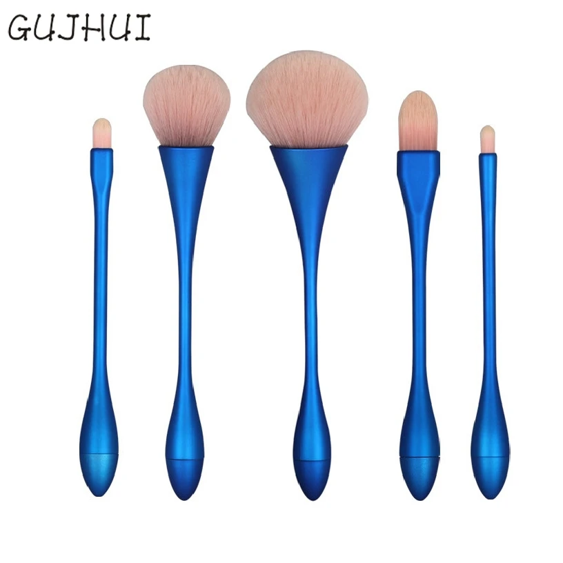 

2017 Best Deal GUJHUI Fashion 5PCS Blue Handle Water Droplets Foundation Eye Shadow Blush Cosmetic Concealer Brushes