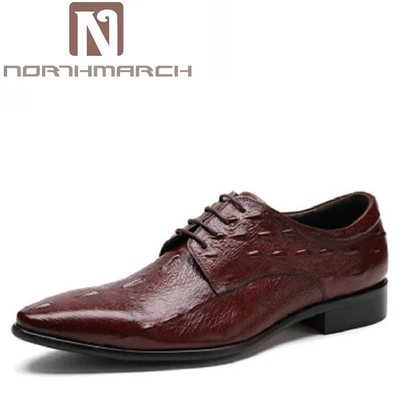 NORTHMARCH Men Shoes Height Increase Crocodile Leather Fashion Business Men Dress Shoes Lace Up Message Derby Shoes Black