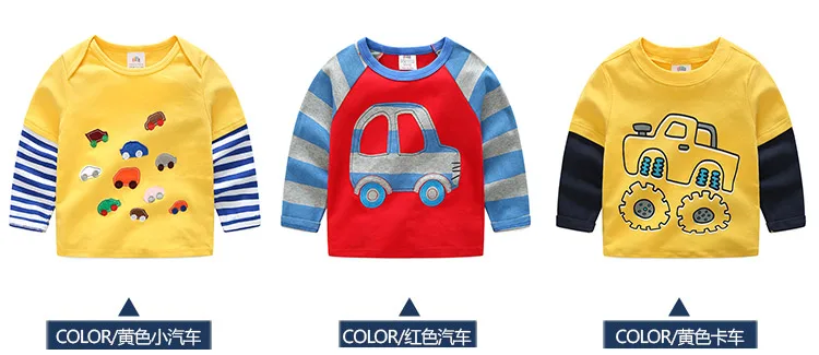 2018 Spring Autumn For 2-9 10 Years Children Cotton Striped Patchwork Cartoon Car Bus Truck Baby Kids Boys Long Sleeve T Shirts (9)