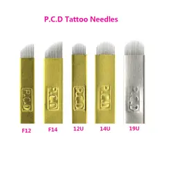 100 шт. твердый резец сверхтвердый PCD 12/14/19 pin U форма мануального татуажа бровей, иглы для татуировки перманентный макияж бровей лезвия для