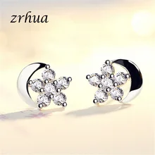 ZRHUA новейшие серьги из стерлингового серебра 925 пробы для женщин Горячая Луна Звезда Цирконий серьги-гвоздики Свадебные украшения Женские Лучшие подарки