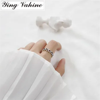 

Authentic 925 Sterling Silver Jewelry Thai Silver Vintage Hollow Heart-shaped Open Rings for Women bijoux en argent 925
