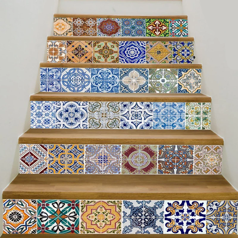 1set  DIY 3D Retro Mexican Vinyl Stair Tile Risers Mural Decal Wall Paper Stickers