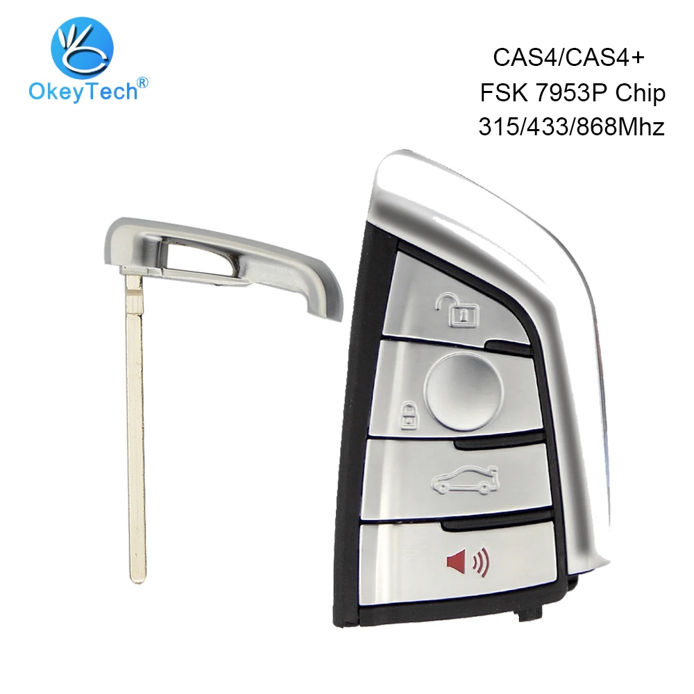 OkeyTech for BMW X3 X4 X5 X6 1 3 5 7 Series Modified Smard Car Key Card 315/433/868Mhz PCF7953P Chip CAS4+ & Emergency Small Key