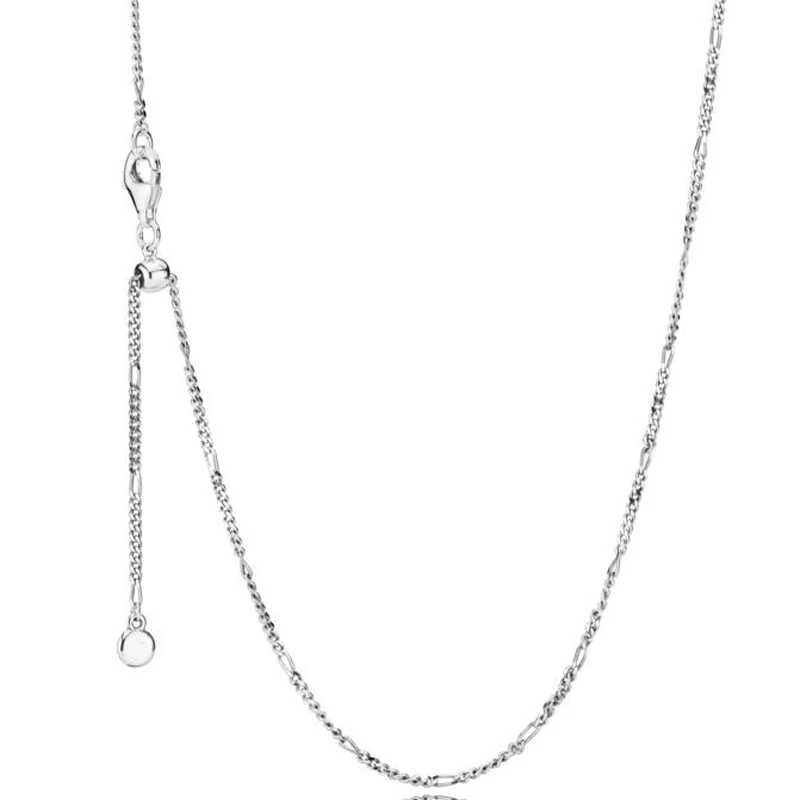 

New 925 Sterling Silver Necklace Rose Gold & Silver Sliding Clasp Chain Basic Necklace For Women Wedding Gift Pandora Jewelry