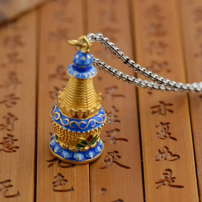 

Gawu box S925 sterling silver pendants wholesale Shaolan gilded Buddhist stupa can open the Shurangama mantra of evil