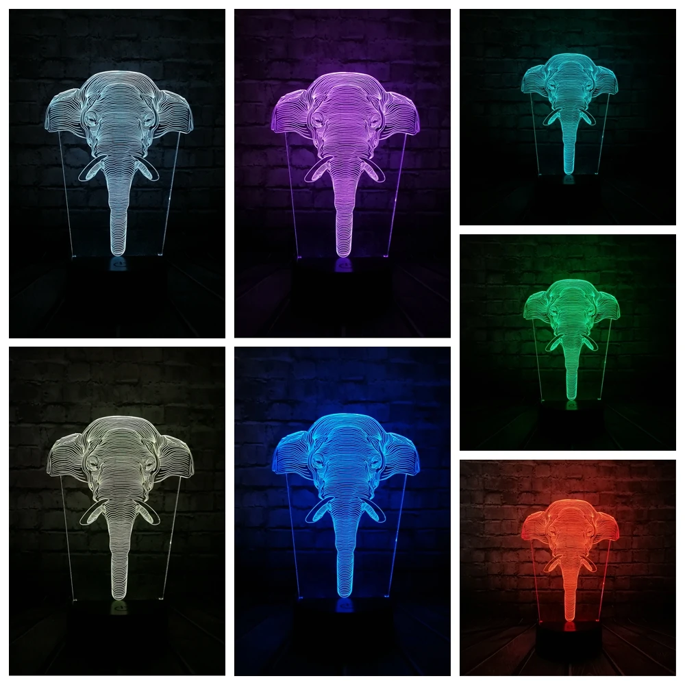 Новый Животный слон 3D светодиодный USB лампа красочный градиент настроения RGB
