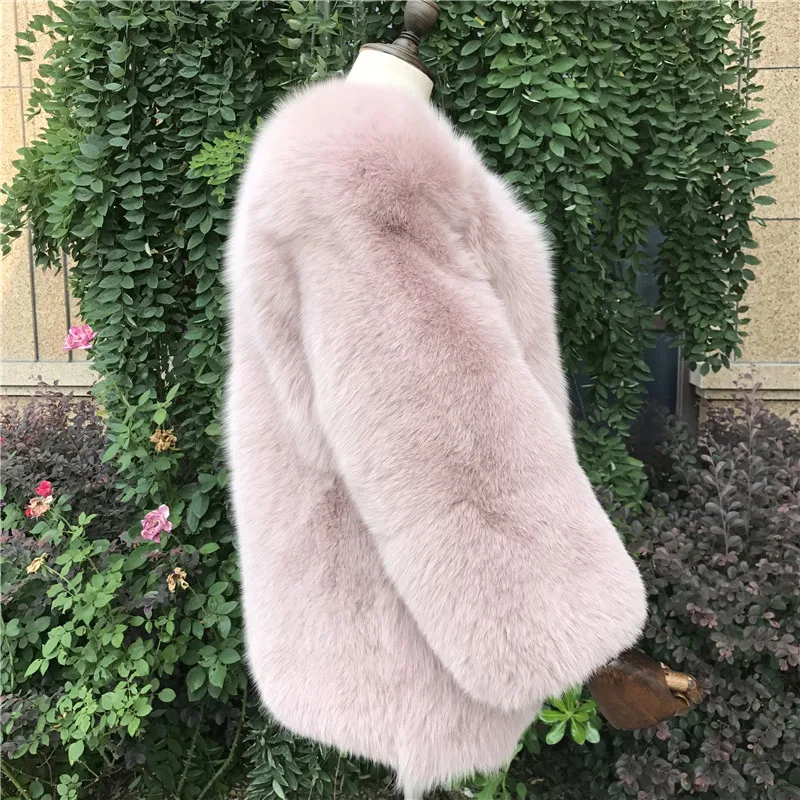 Розовое натуральное меховое пальто зимнее женское натуральное цельное меховое пальто из лисьего меха классическое длинное меховое пальто