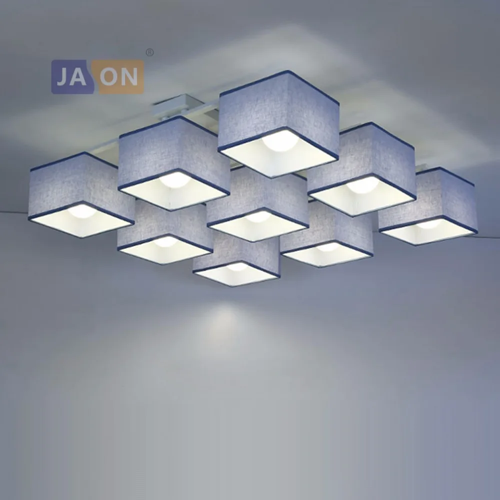 LED Nordic Iron Fabric Square Blue LED Lamp.LED Light.Ceiling Lights.LED Ceiling Light.Ceiling Lamp For Foyer Bedroom 