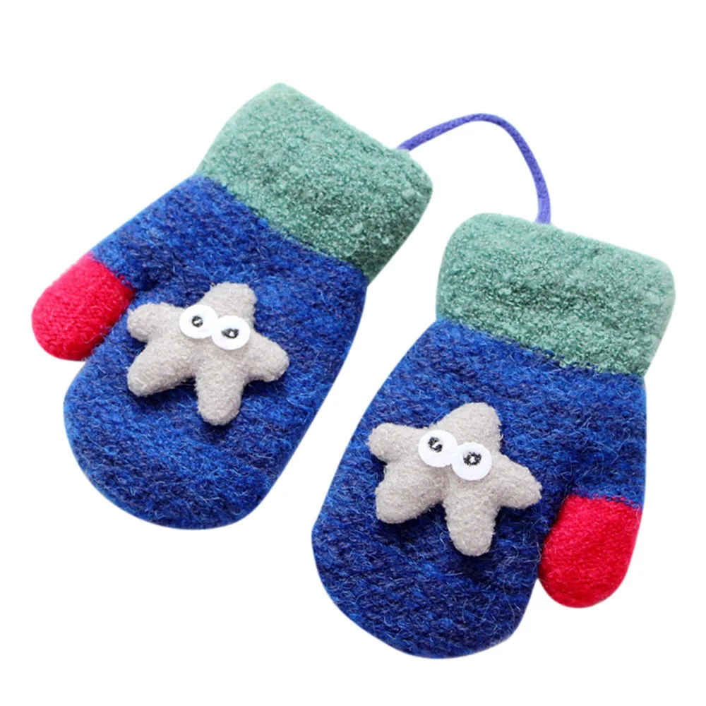 Baby Warm Gloves Cute Cartoon Printing Starfish Baby Supplies Gloves Thickened Warm Wool Baby Gloves #5L