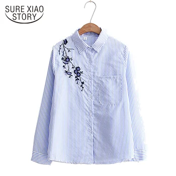 

new arrived 2018 autumn blouse women striped shirt office lady fashion clothing printing flower casual tops D227 30