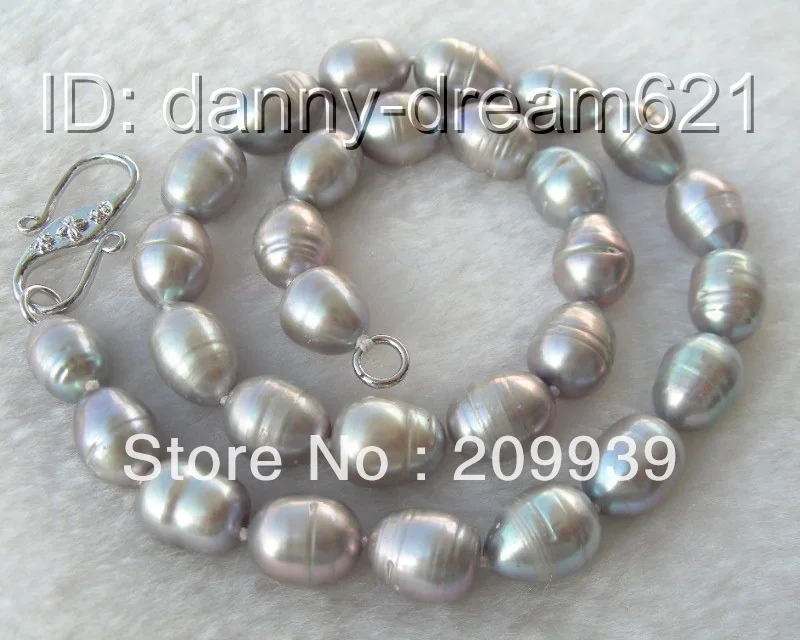 

hui001 charming 11-13mm luster gray baroque natural cultured pearls necklace