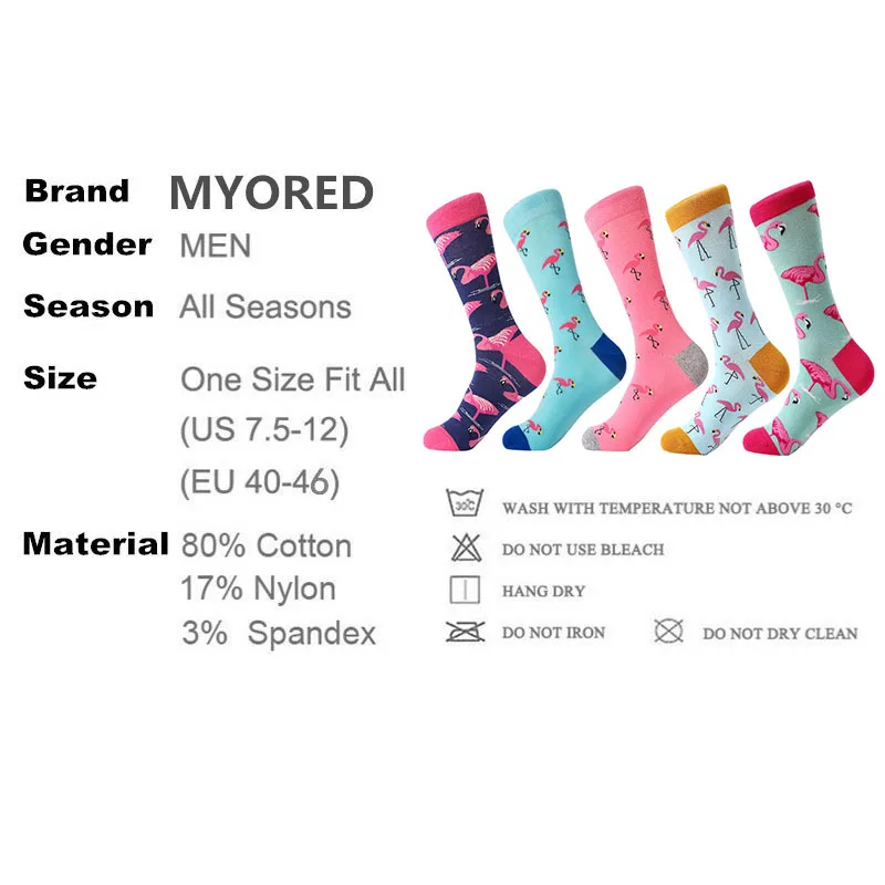 Носки MYORED мужские 5 пар/лот яркие цветные носки с мультяшными забавными птицами