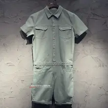 Новая летняя Мужская Slim Fit с короткими рукавами комбинезон мужской оснастки сиамские Штаны хлопок и лен брюки