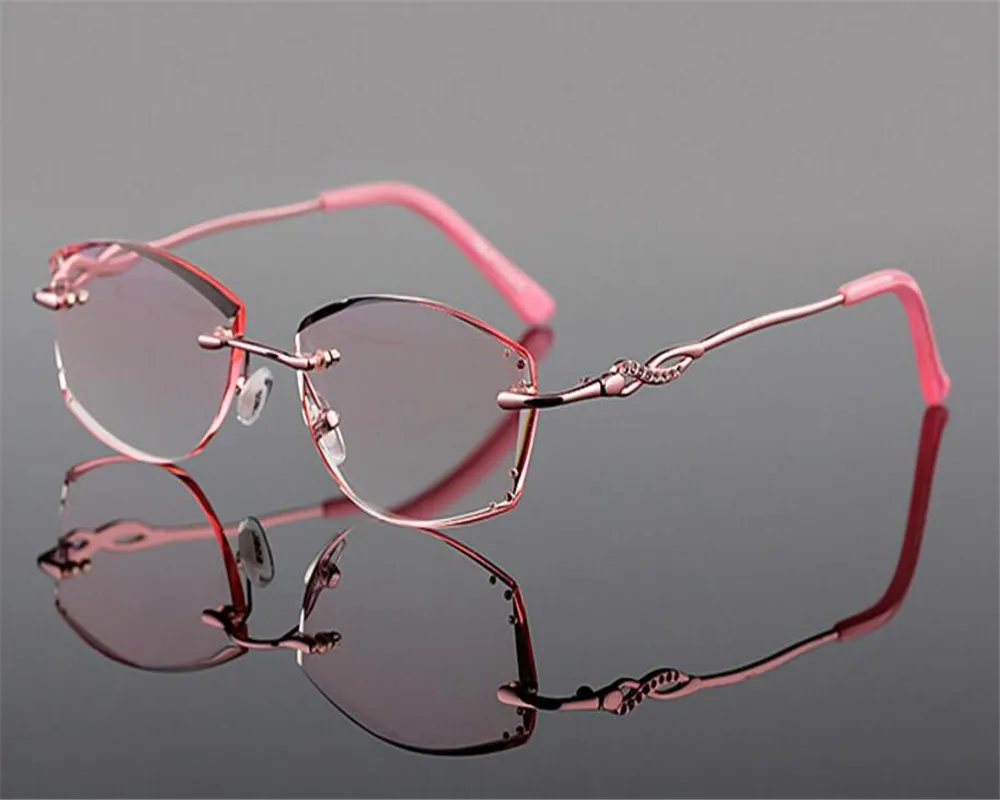 Women Elegant Fashion Rimless Alloy Luxury Diamond Trimming Optical