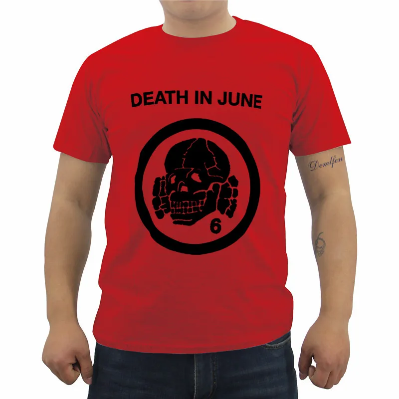 Футболка Impact Death In June Skull 6 футболка с мультяшным персонажем летняя Мужская хлопковая футболка с коротким рукавом Забавные футболки - Цвет: red