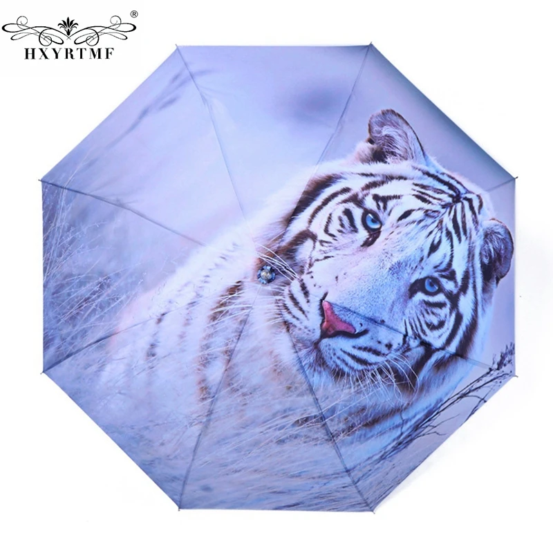 Creative Tiger Printed Umbrellas 3 Folding Fashion Non automatic Vinyl