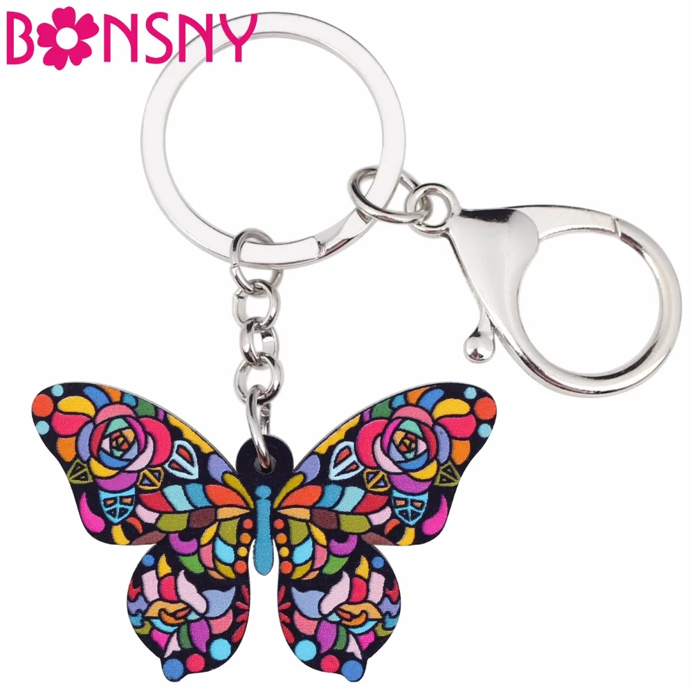 

Bonsny Acrylic Anime Jewelry Butterfly Chains Keyrings For Women Girl Bag Driving Car Key Handbag Wallet Charms Keychains GIFT