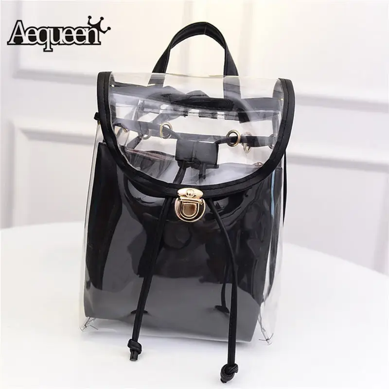

AEQUEEN Women Transparent Clear Backpacks Female Shoulder Bag Set Jelly Bag Students Schoolbags Teenager Daily Fanny Back Pack