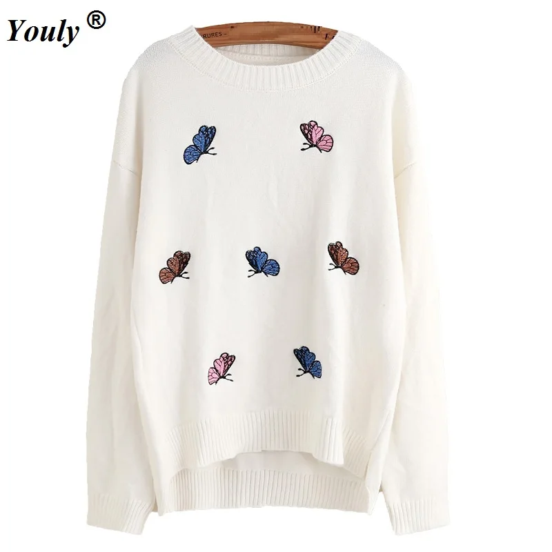 Butterfly Embroidery Sweater 2018 Casual Office Lady Woman Knitted