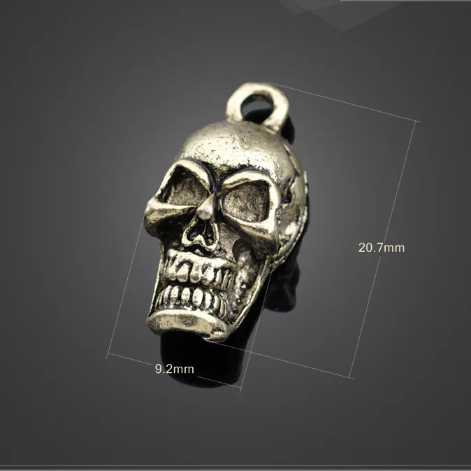 

High quality 6 Pieces/Lot 20.7mm*9.2mm Antique Silver Plated metal Skull charm pendant for diy jewelry making