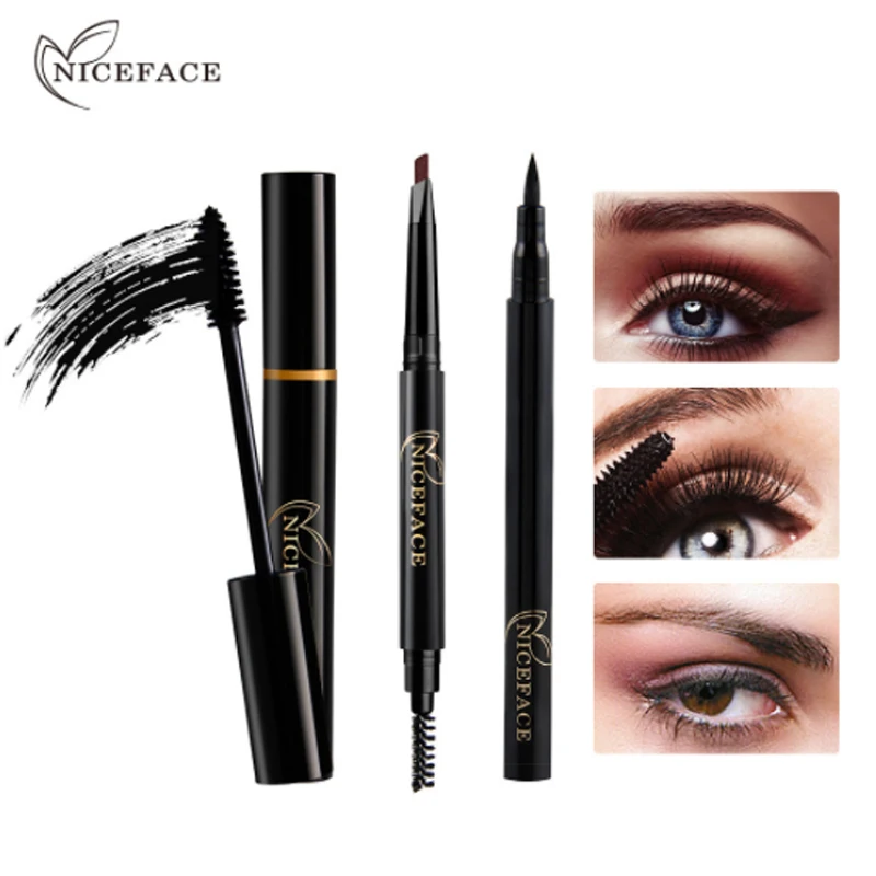 NICEFACE eyeliner Pen + mascara + eyebrow Pencil Eye Makeup set long lasting liquid eyeliner