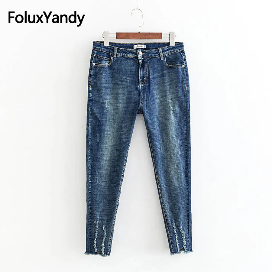 Skinny Pencil Pants Denim Jeans Women Plus Size 5XL 4XL 3XL Casual Stretched Hole Ripped Jeans KKFY2737 Skinny Pencil Pants Denim Jeans Women Plus Size 5XL 4XL 3XL Casual Stretched Hole Ripped Jeans KKFY2737