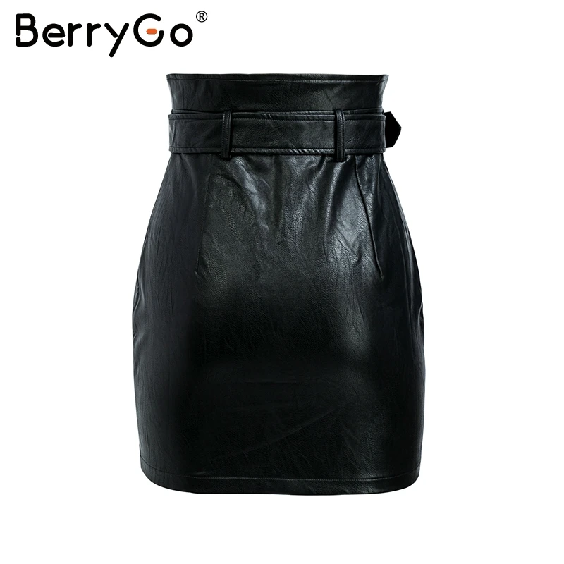 BerryGo, искусственная кожа, юбки-карандаш, Женская Нижняя юбка с высокой талией, мини-юбка на молнии,, Осень-зима, уличная одежда, черные юбки для женщин