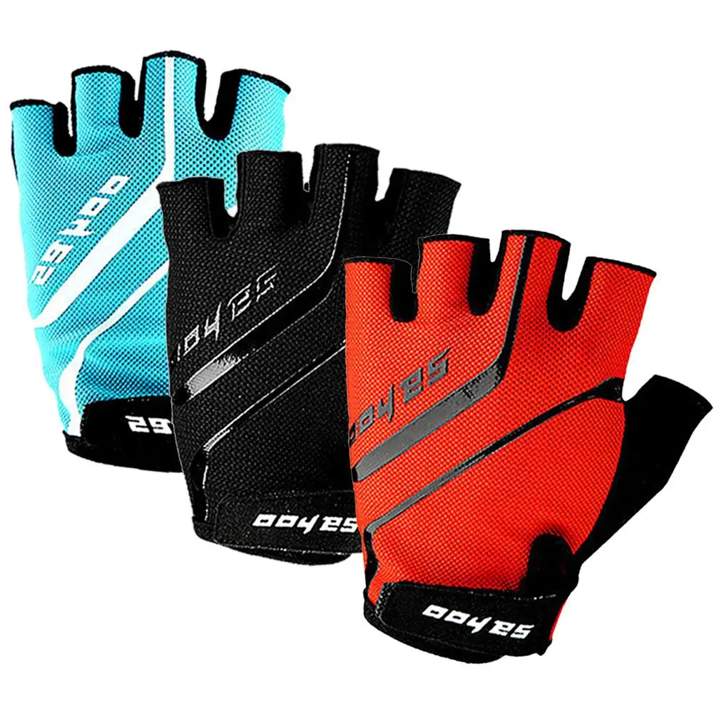 Red Cycling Gloves Half Finger Bicycle Gloves Shockproof Breathable