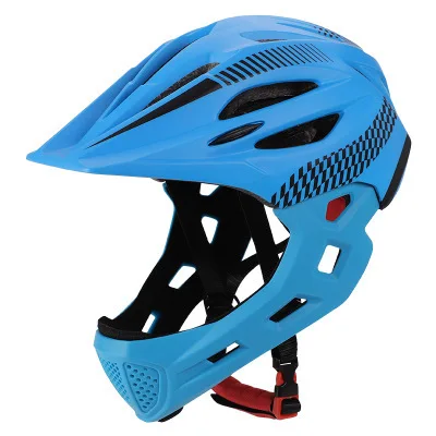 Светодиодный велосипедный шлем для мальчиков, Полный лицевой баланс, велосипедный шлем, велосипедный детский полностью закрывающий шлем для скутера BMX, велосипедный шлем для катания на коньках - Цвет: Синий
