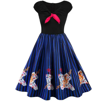 

Fashion Women Summer Dress Casual Vintage V -cut Short Lace Up Print Party Swing Dress Summer Dress 2019 Beach Dress