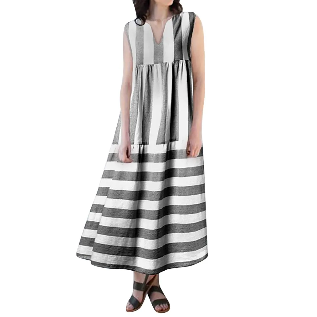 Summer Maxi Dress 2019 Women Vintage Striped Sleeveless Party Long Dress Woman Party Night Dresses Summer Clothes For Women Summer Maxi Dress 2019 Women Vintage Striped Sleeveless Party Long Dress Woman Party Night Dresses Summer Clothes For Women