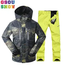 GSOU SNOW Brand лыжный костюм Мужская лыжная куртка брюки зима Mountain Лыжный Спорт костюмы мужской Водонепроницаемый сноуборд наборы уличная спортивная одежда