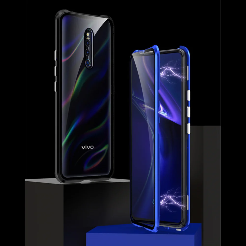 Роскошный Магнитный чехол для VIVO X27 Pro, чехол, металлический бампер, Передняя Задняя крышка из закаленного стекла для VIVO X27 X27pro, чехол, coque