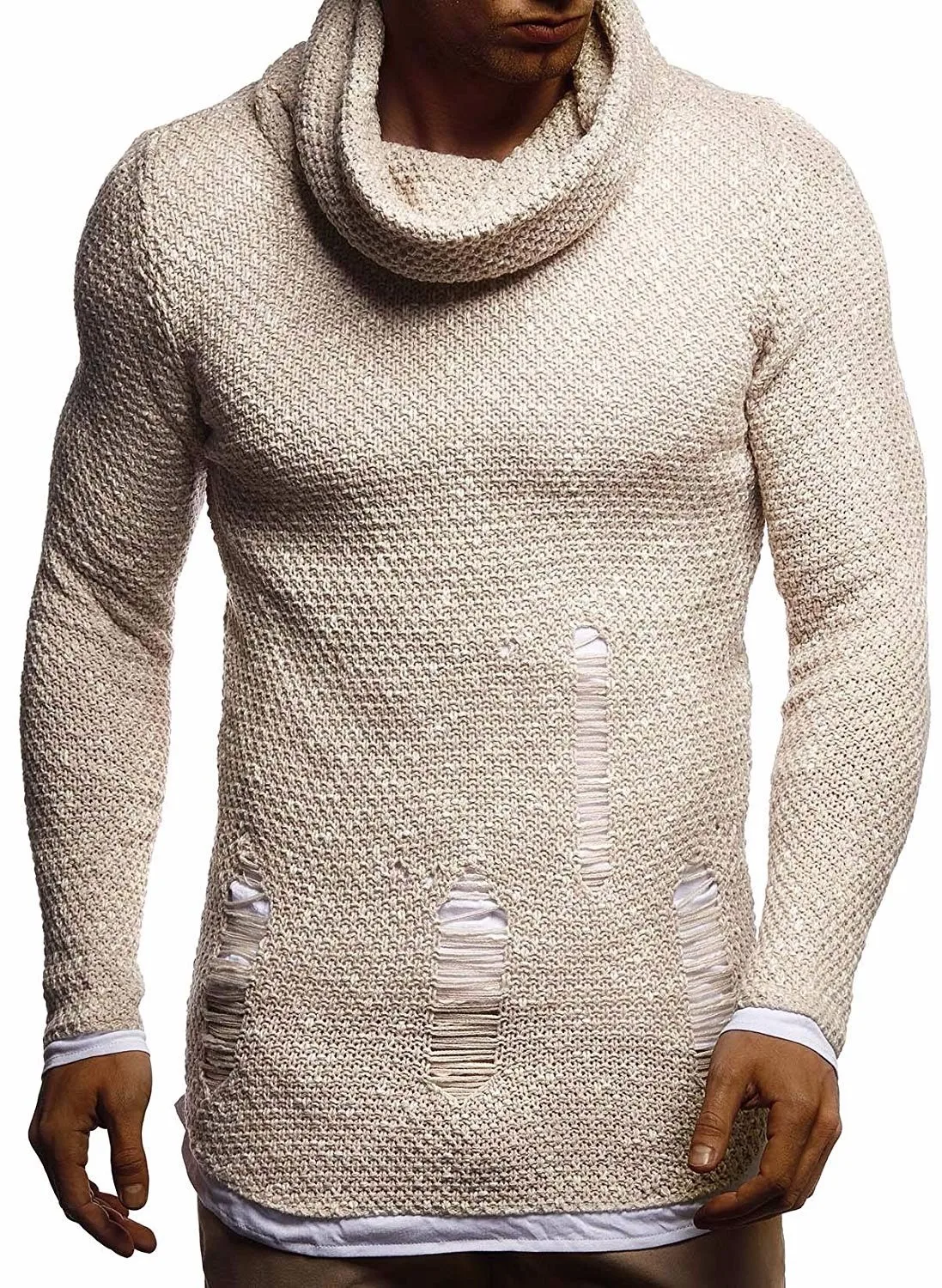 

ZOGAA 2019 Mens Wool sweater Turtleneck Men Casual Warm Sweater Solid Ripped Pullovers Winter Clothes 3 colors