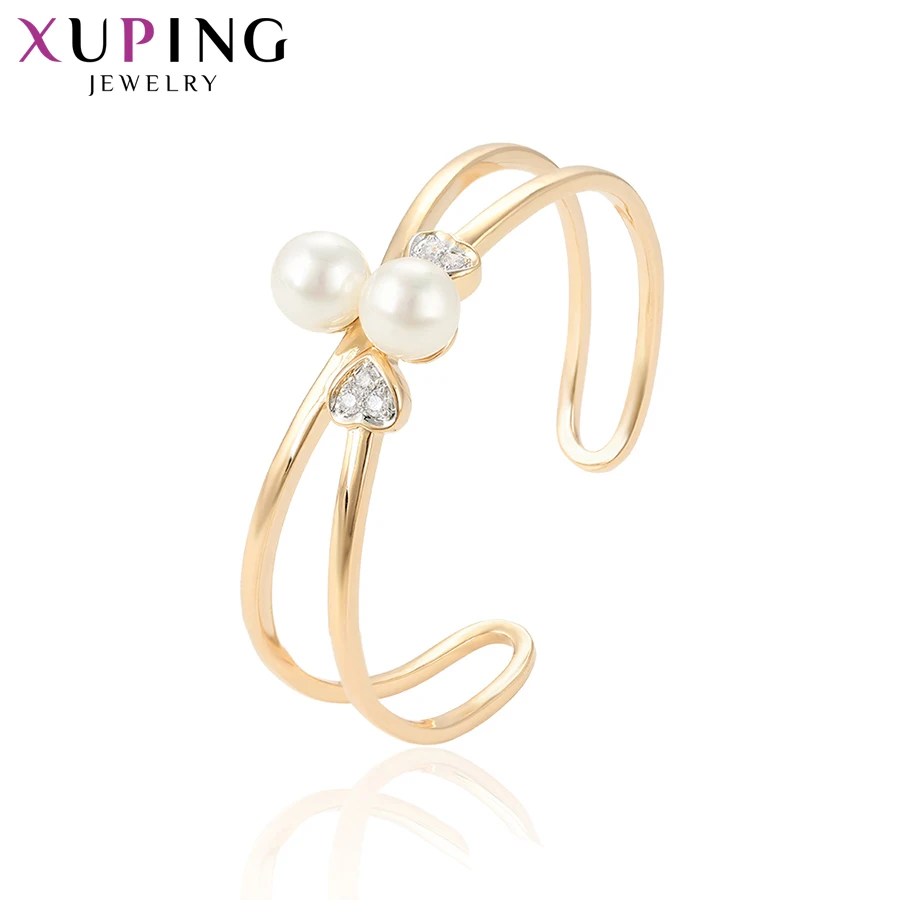 

Xuping Heart Bangle Multicolor Double Imitation pearl Jewelry Romantic Cute for Women Christmas Gifts S163.3--52186