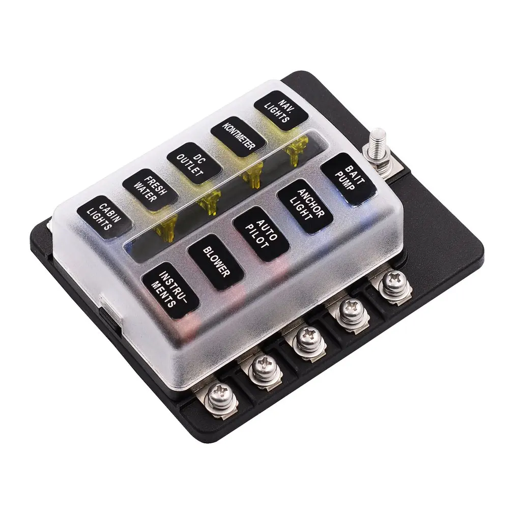 

Car Modification 1 Input And 10 Output Fuse Box With Led Indicator Base Insert Type Screw Terminal Block Set 12-30v
