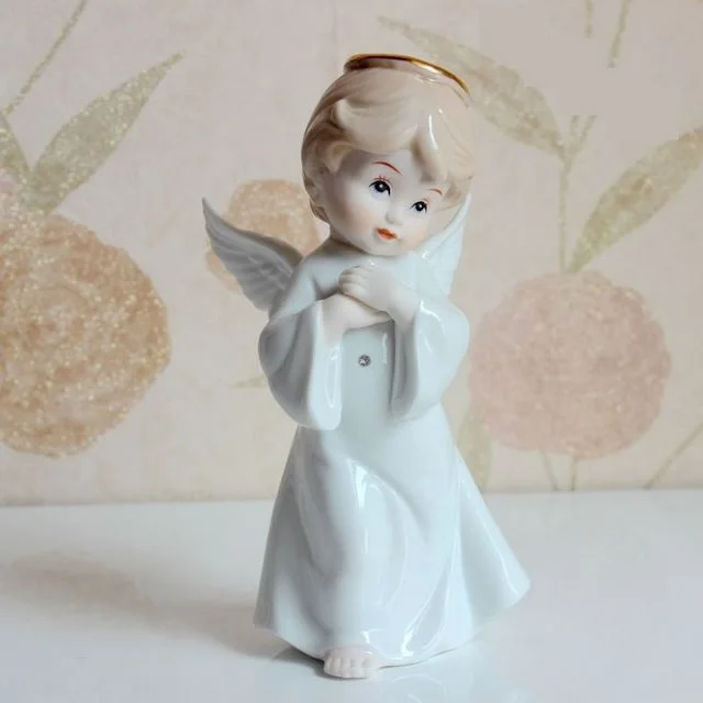 Cute Porcelain Little Angel Statue Ceramic Baby Figurine Craft