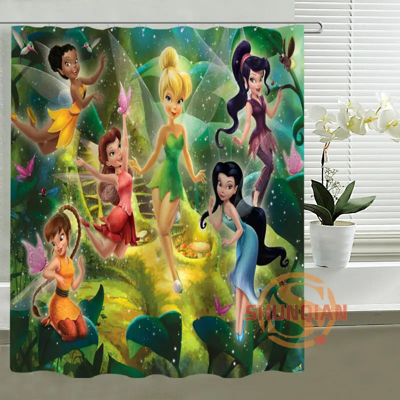 

Cute Cartoon Character Tinkerbell Shower Curtain Custom Polyester Fabric Bath Curtain For Child