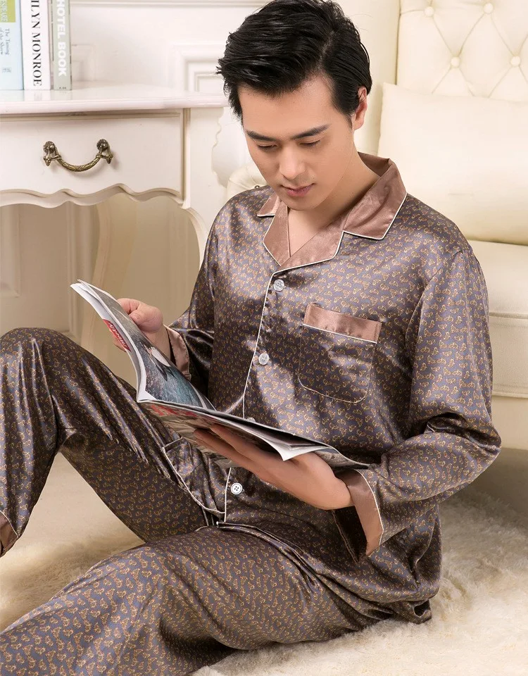 Для мужчин атласные пижамы с длинными рукавами пижамы Для мужчин S Роскошные шелковые пикантные пижамы Для мужчин гостиная Пижамы для девочек плюс Размеры