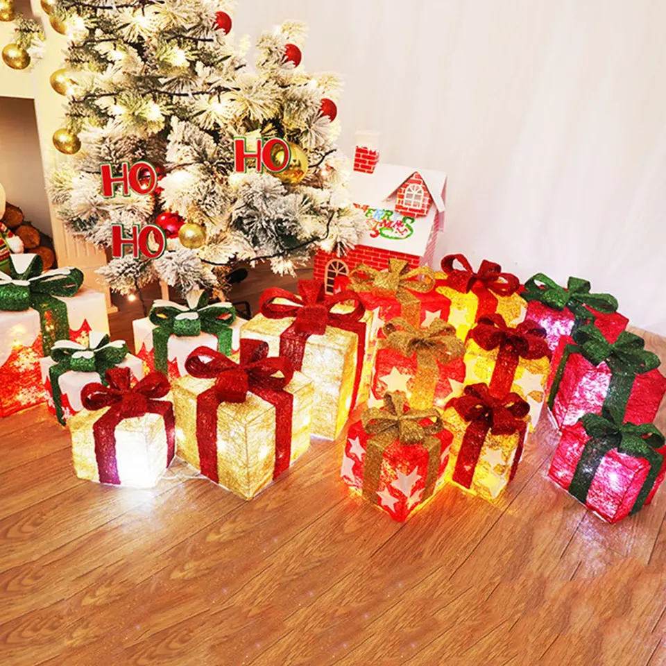 3pcs Set Watch Christmas Gifts Box Led Decoration Gift Box Light