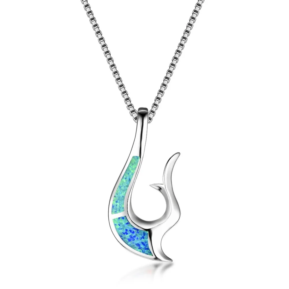

925 Sterling Silver White/Blue Fire Opal Filled Dolphin Tail Collar Necklaces Women Fashion Jewelry