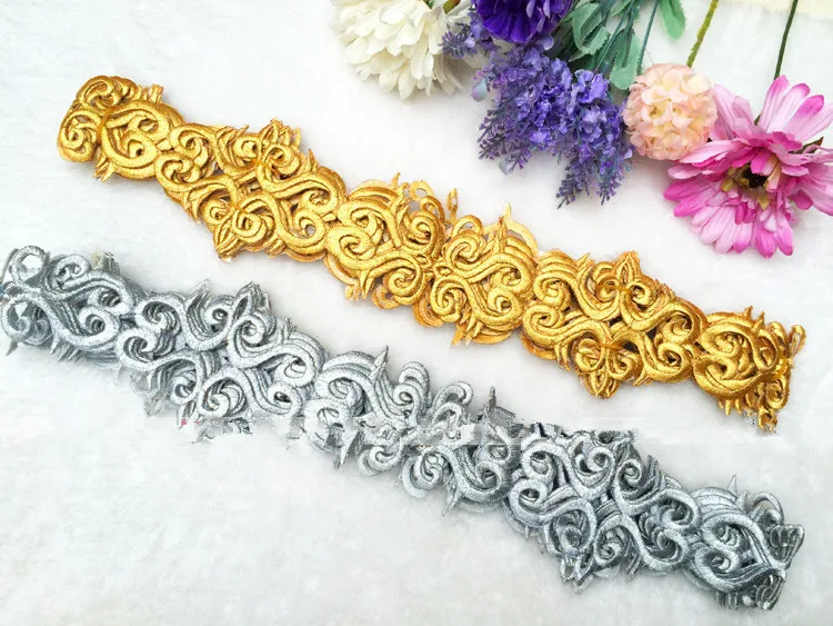 

Gold embroidered applique lace iron on trim golden metallic braid 4 Yards/lot 5cm wide