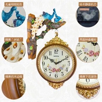 

Large Sitting Peacock Wall Clock Modern Design Double-sided Clock Personality Wall Watch Mechanism Hanging Relogio Parede 5ZB305