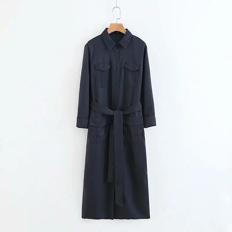 

fashion women XZ60-1776 Europe, fashion, wind, blue, four pocket, long shirt.